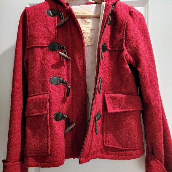Adorable little red riding hood Hollister wool coat jacket size Large Toggle - Picture 2 of 7